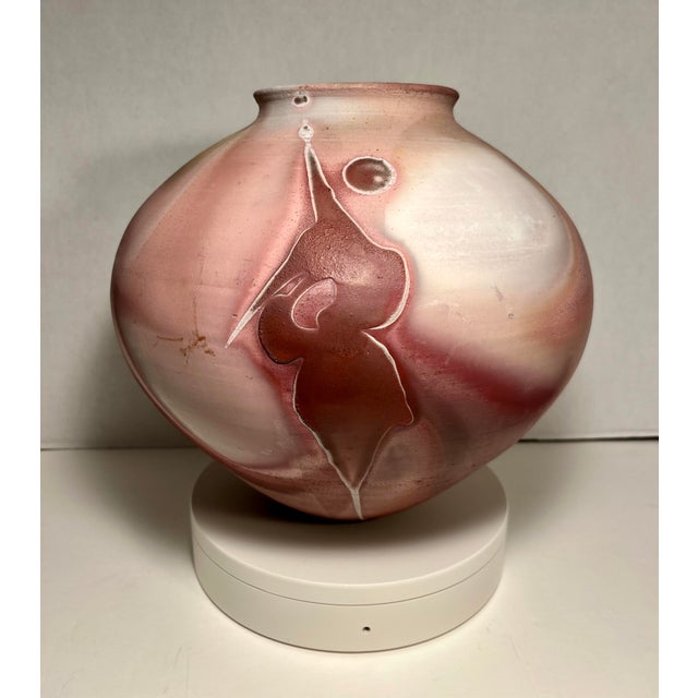 Mid-Century Modern Vintage Raku Studio Art Pottery Iridescent Red Vase/Jar by John Manley — Nevada For Sale - Image 3 of 7