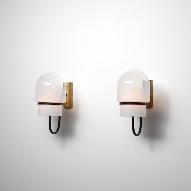 Italian Modern Wall Sconces in Black-Enamelled Brass, 1960s, Set of 2 For Sale - Image 9 of 10