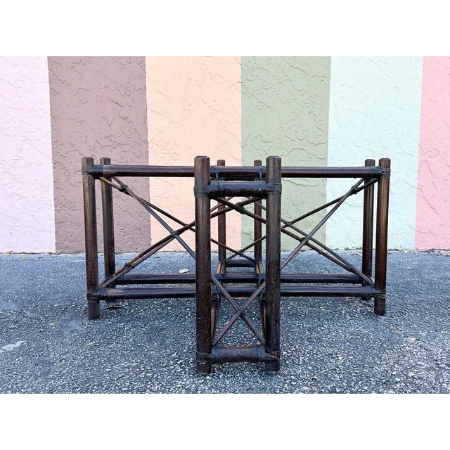 Mid 20th Century Palm Beach Regency Rattan Coffee Table With Smoke Glass For Sale - Image 5 of 8