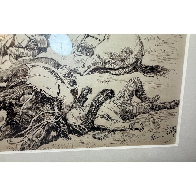 Original 19th Century Antique Henri Pille Military War Battle Pen Ink Drawing For Sale - Image 9 of 18