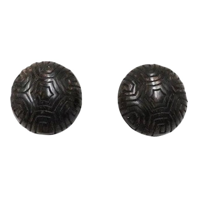 Vintage 1970s Crown Trifari Brown Round Domed Maze Clip Earrings - 2 Pieces For Sale