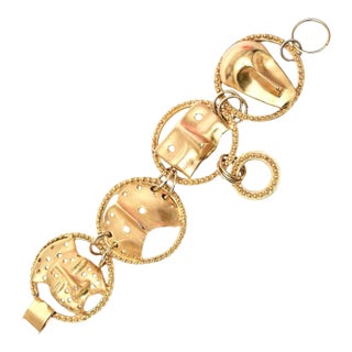 Japanese Signed Yo Hai Gold Plated Mask Charm Bracelet 90's For Sale