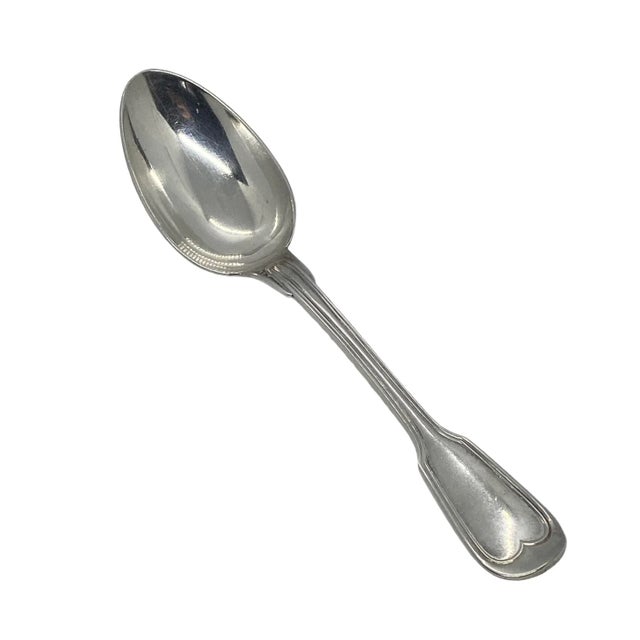Antique French Christofle “Chinon” Glossy Silver Plate European Place Oval Soup Spoon With Monogram For Sale - Image 13 of 13