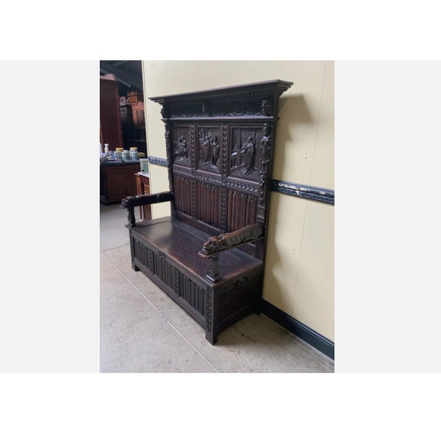 Antique Neo-Gothic Chest Bench, 1880 For Sale - Image 6 of 10