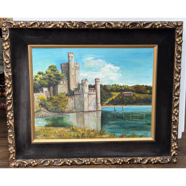 Here is a one-of-a-kind estate sourced vintage 1969 studio art oil painting of Black Rock Castle on the River Lee in...