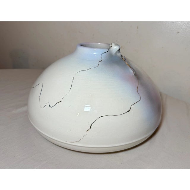 Large Vintage Handmade White Gold Signed Studio Art Pottery Quote Vase Sculpture For Sale - Image 11 of 16