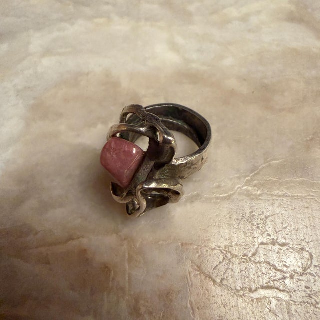 Sculptural Ring With a Silver-Toned Metal Pink Stone Krahe For Sale - Image 4 of 9