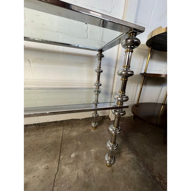 1970s Vintage Chrome and Brass 2 Tiered Console or Sofa Table For Sale - Image 5 of 10