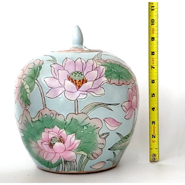 Chinese Light Blue Turquoise Ginger Jar With Flowers For Sale - Image 3 of 7