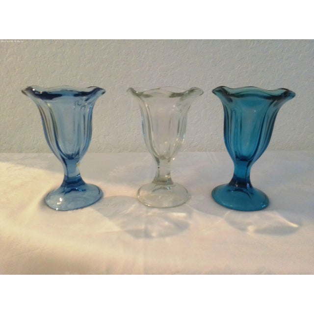 Pretty set of ten mid-century Anchor Hocking parfait glasses, four blue, four powder blue and two clear. Perfect for...