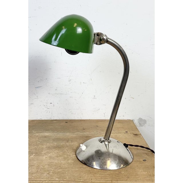 Vintage Green Enamel Banker's Table Lamp, 1950s For Sale - Image 4 of 18