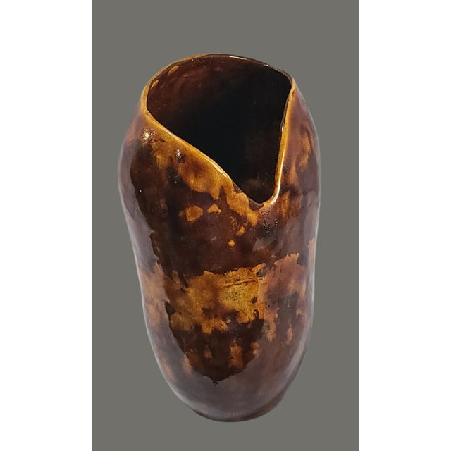 Late 20th Century 20th Mid-Century Modern Art Glazed Studio Pottery Brown Vase For Sale - Image 5 of 9