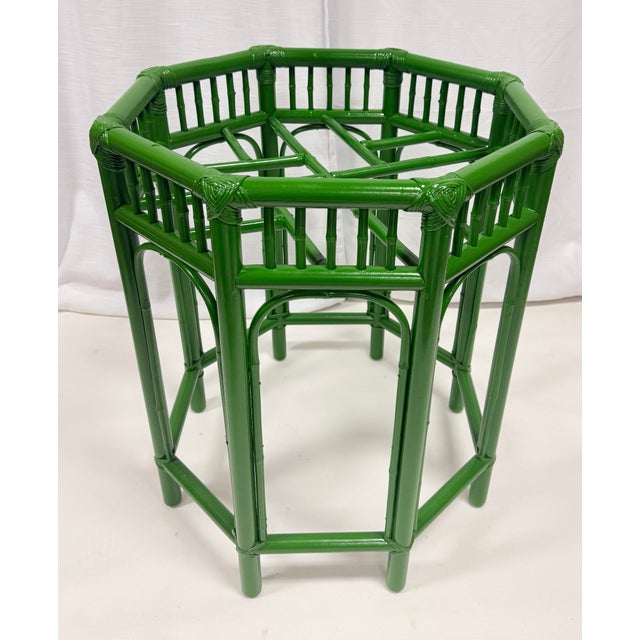 Brighton Pavilion Vintage Brighton Pavilion Bamboo Green Octagonal Dining Table With Glass Top - Newly Painted For Sale - Image 4 of 12