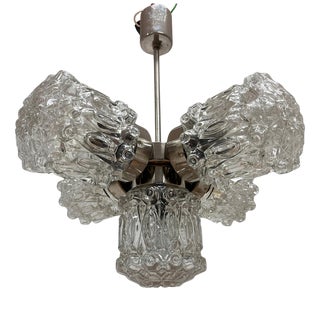 Vintage Glass and Chrome Pendant by Kamenický Šenov, Czechoslovakia, 1970s For Sale