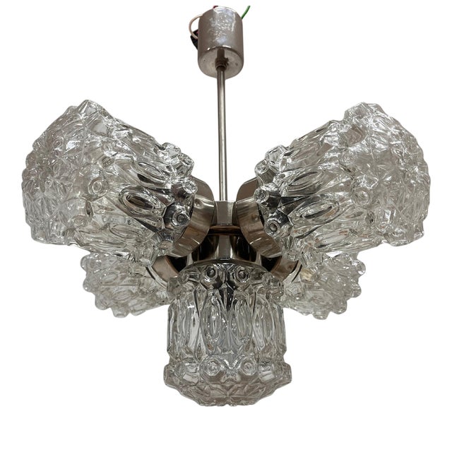 Vintage Glass and Chrome Pendant by Kamenický Šenov, Czechoslovakia, 1970s For Sale