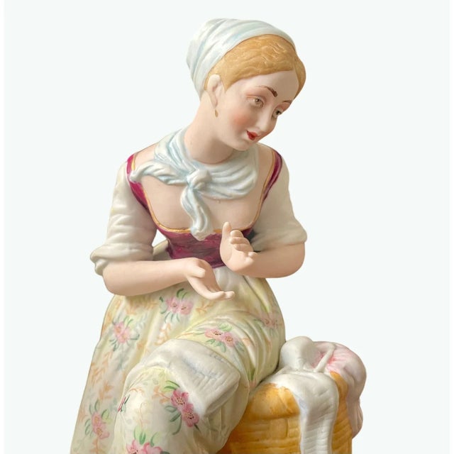 George Borgfeldt Co. Vintage Geo Borgfeldt Bisque Porcelain Coin Bank – Limited Edition Seated Lady Figurine For Sale - Image 4 of 10
