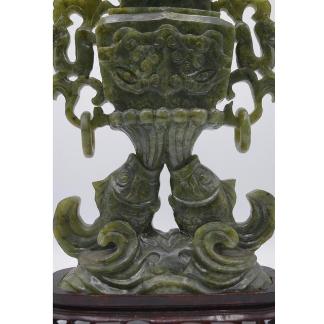 Large Green Serpentine Covered Vase, China For Sale - Image 4 of 13
