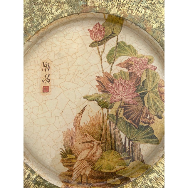 Chinoiserie Vintage Lesley Roy Hand Made Decorator Reverse Painted Glass Plate For Sale - Image 3 of 12
