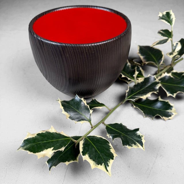 Vintage Japanese Wooden Bowl with Red Urushi Lacquer, 1970s For Sale - Image 4 of 11