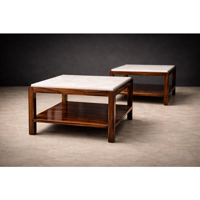 Sergio Rodrigues Pair of Brazilian Rosewood and White Marble Side Tables, Brazil, 1960s- Lot 866 For Sale - Image 12 of 13