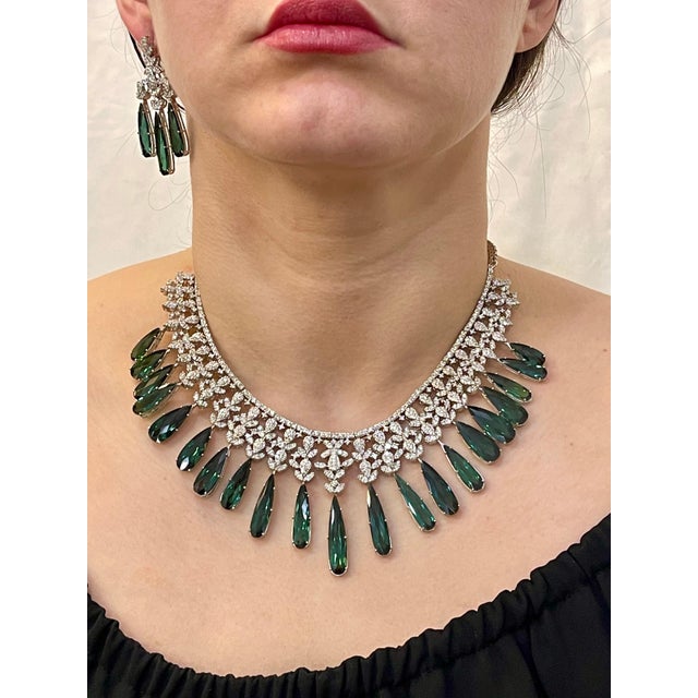 110 Carat Tear Drop Green Tourmaline and 25 Ct Diamond Necklace Suite 18 K Gold For Sale - Image 11 of 18