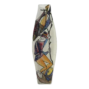 1960s Italian Mid-Century Modern Ceramic Wall Plaque "Fisherman and Fish"