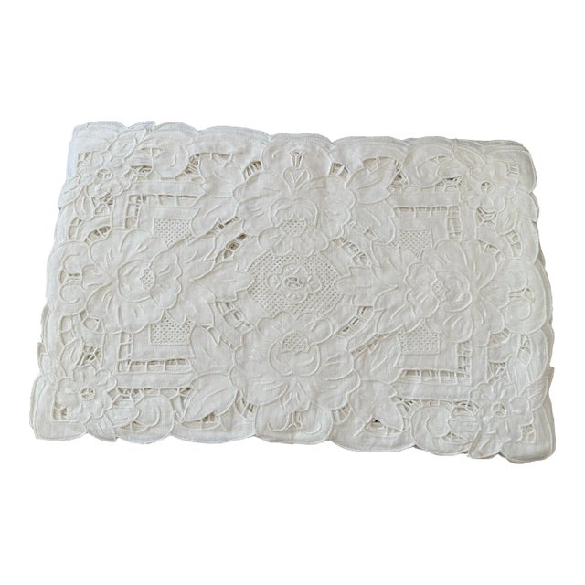 White Linen Embroidered Placemats S/12 For Sale