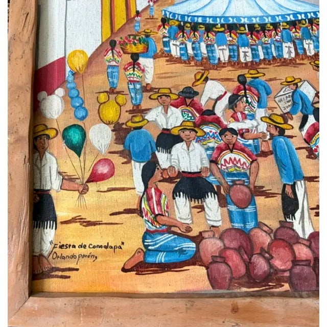 Detailed Folk Art Painting - Comalapa School Movement - Painting of the Fiesta De Comalapa, Signed For Sale In New York - Image 6 of 11