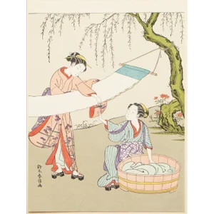 1963 After Harunobu "The End of the Rainy Season", Full-Color Print From Japan