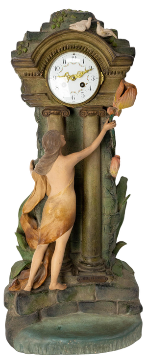 Antique French Mantel Set Clock in Bronze and Marble, 1890s, Set of 3
