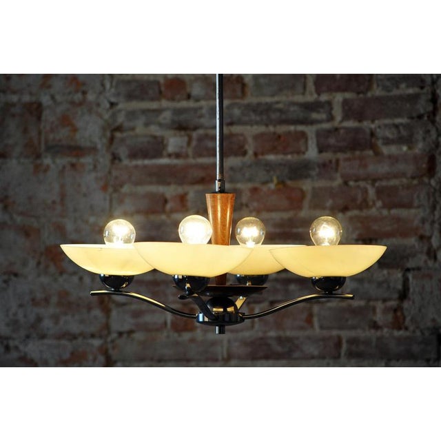 Art Deco Chandelier in Chromed Steel and Beech, Czech, 1920s For Sale - Image 12 of 14