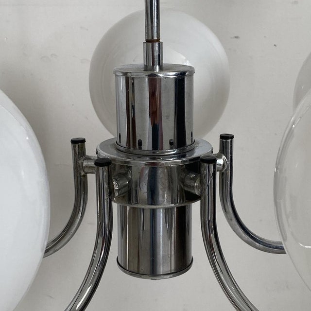 1970s Vintage Chrome and White Glass Pendant Light, 1970s For Sale - Image 5 of 12