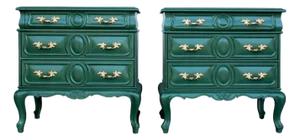 Late 20th Century Pair of Provincial Style Green Nightstands