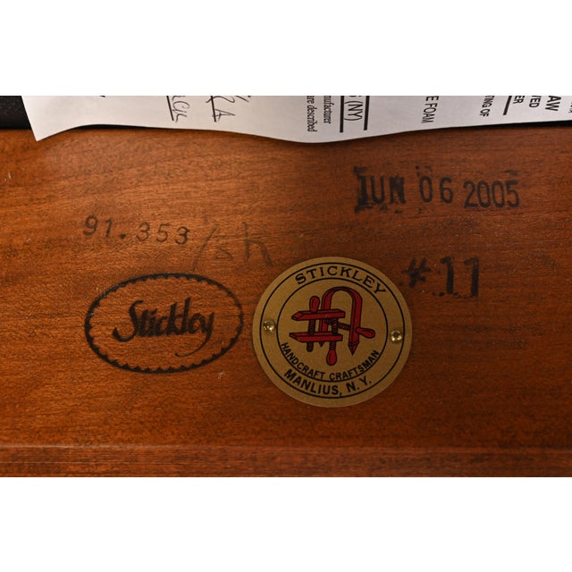 Stickley Harvey Ellis Collection Mission Arts & Crafts Inlaid Cherry Wood and Leather Rocking Chairs, Pair For Sale - Image 11 of 12