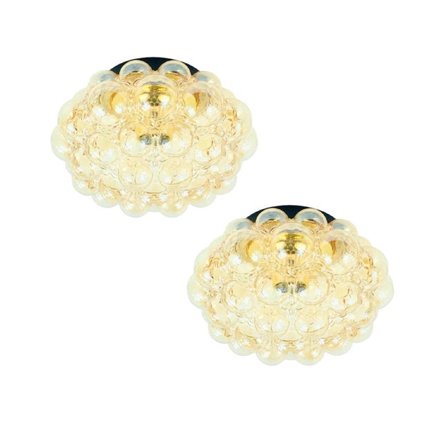 Large Mid-Century Modern Amber Bubble Glass Ceiling Lights by Helena Tynell for Limburg, Germany, 1960s, Set of 2 For Sale - Image 10 of 10