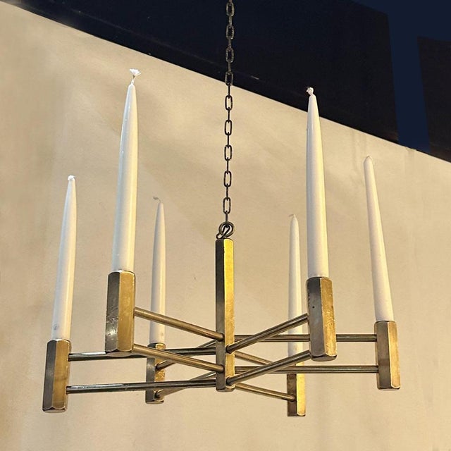 Bronze Candelabra Chandelier for Six Candles, 1960s For Sale - Image 6 of 7