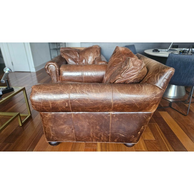 Restoration Hardware Lancaster Brown Leather Luxe Depth Club Chairs For Sale - Image 14 of 15