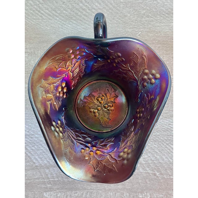 American Antique Dugan Amethyst Holly Berry Carnival Glass Gravy Boat For Sale - Image 3 of 8