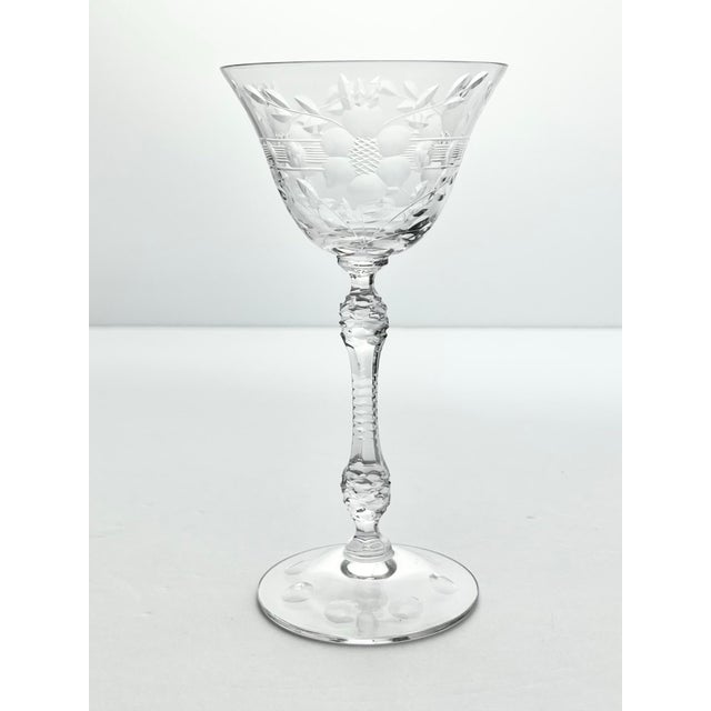 Cambridge Glass Company 1940s Cambridge “Lucia” Etched Liquor Cocktail Cordial Wine Glass - Set of 6 For Sale - Image 4 of 8