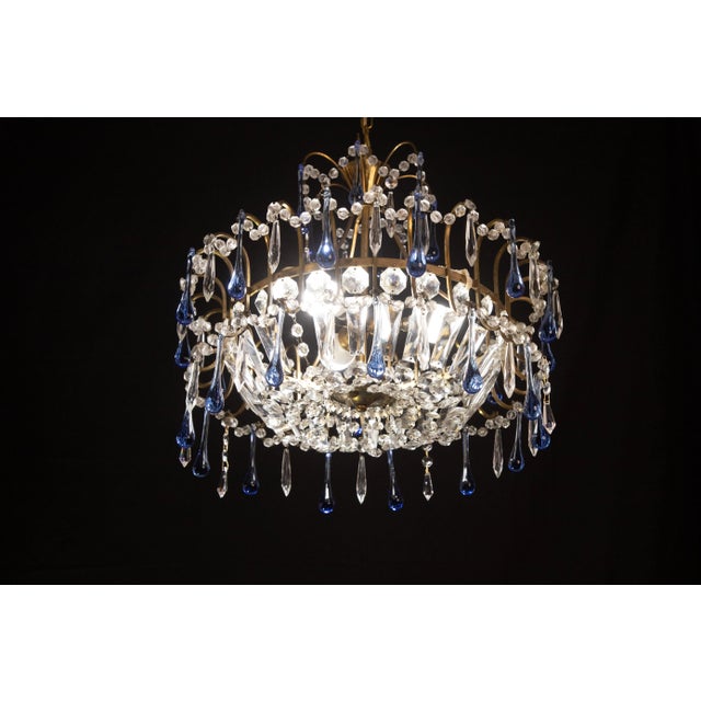 Transparent Vintage Emperor Style Chandelier, Blu Murano Drops, 1960s For Sale - Image 8 of 13