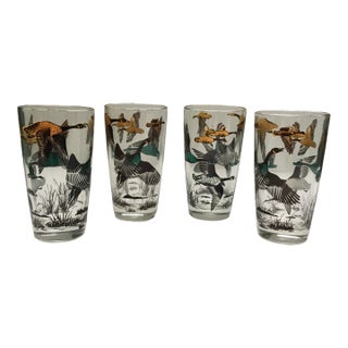 Vintage Teal & Yellow Geese Sporting Tumblers- Set of 4 For Sale