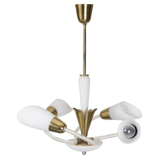 Brass and Glass Chandelier, 1960s For Sale - Image 6 of 6