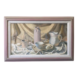 Vintage Impressionist Style Still Life Morning Scene Painting, Framed For Sale