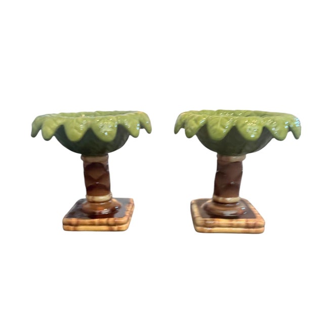A vibrant and highly decorative pair of porcelain compotes by Certified International in the sought after Las Palmas...