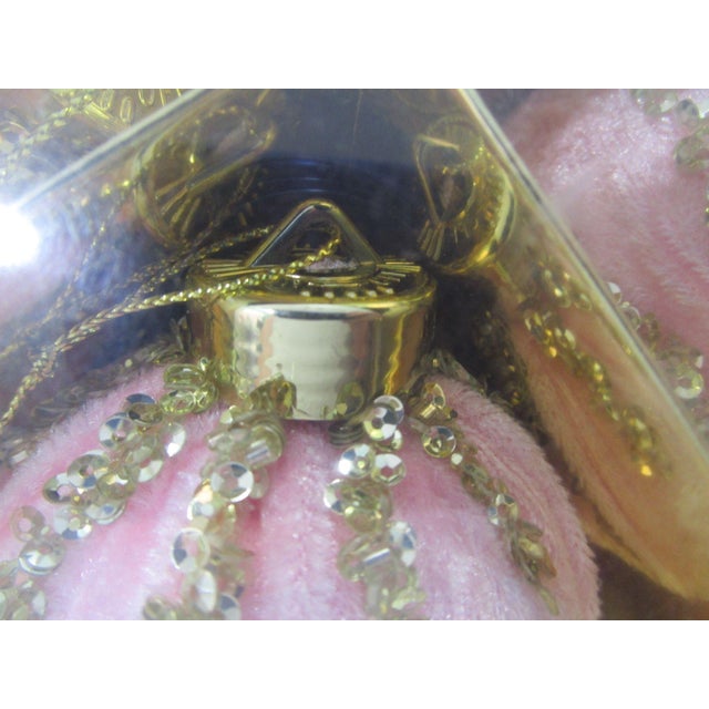 Pink Pink Velvet Christmas Ornaments Gold Sequin Accents in Original Box a Set of Six For Sale - Image 8 of 8
