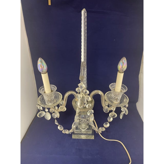 Traditional Vintage Pair of Large Regency Style Electrified Crystal Candelabrum For Sale - Image 3 of 18