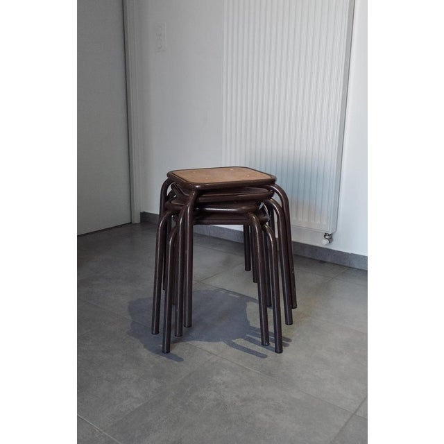 Vintage Industrial Stackable Bar Stools from Mullca, France, 1950s, Set of 4 For Sale - Image 16 of 18