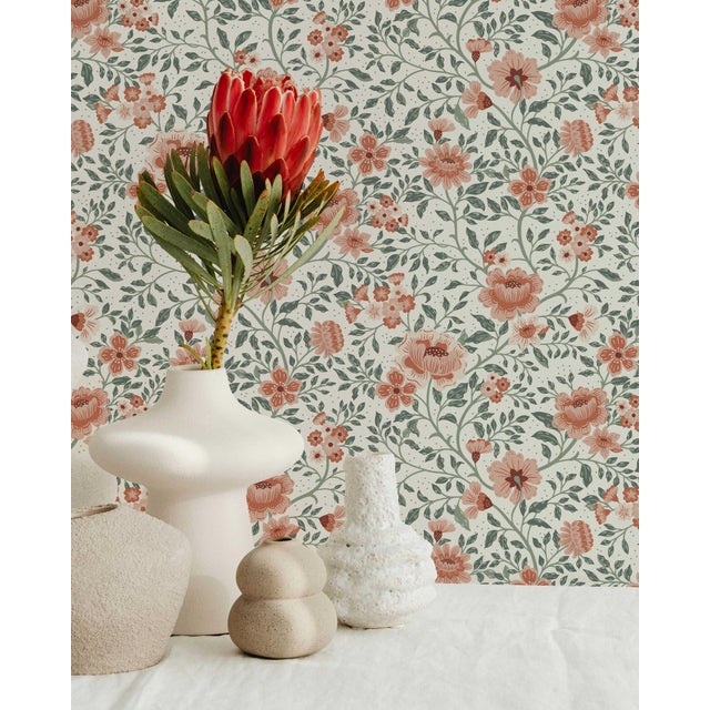 Annabelle Wallpaper in Clay Garden — Traditional, Made to Order For Sale - Image 4 of 6