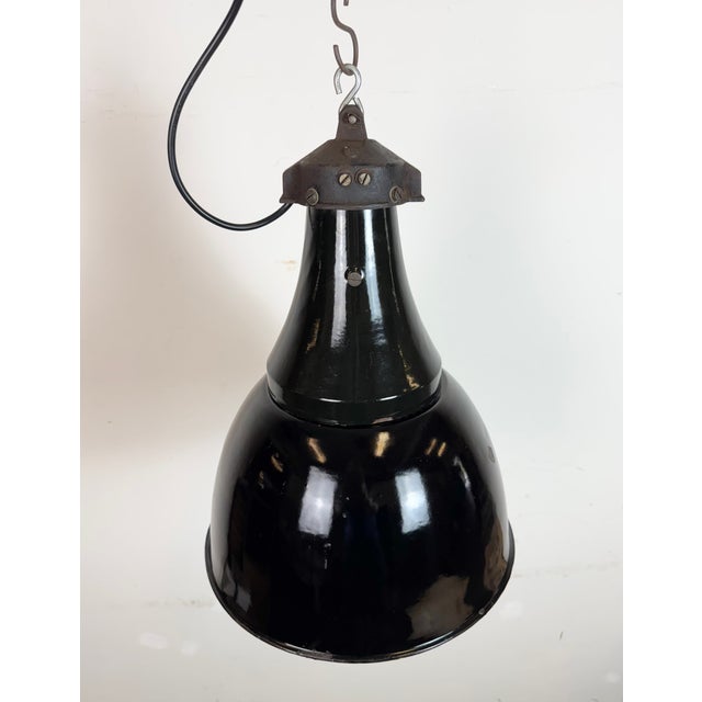 Industrial Bauhaus Pendant Lamp in Black Enamel, 1930s For Sale - Image 6 of 18
