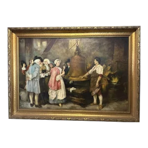 Antique Victorian Oil Painting on Canvas Ringing the Liberty Bell Signed Gallagher 19th C